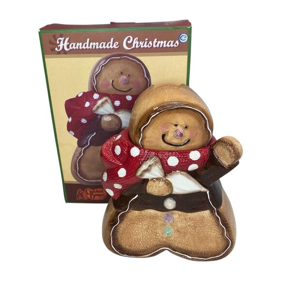Cracker Barrel Gingerbread Man Ceramic Cookie Jar Polka Scarf Christmas Holiday - Picture 1 of 9